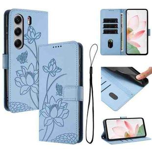 For Tecno Camon 40 4G Lotus Embossed Leather Phone Case with Lanyard(Blue)