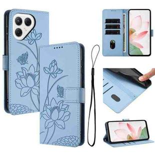 For Tecno Pova 7 Pro Ultra Lotus Embossed Leather Phone Case with Lanyard(Blue)