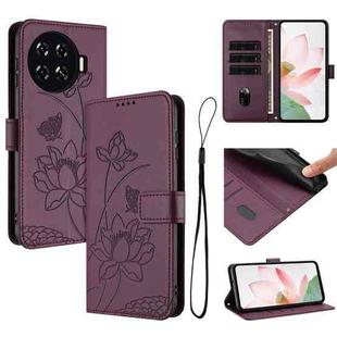For Tecno Spark 20 Pro+ 4G Lotus Embossed Leather Phone Case with Lanyard(Wine Red)