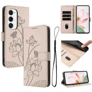For Tecno Spark 40 Pro+ 4G Lotus Embossed Leather Phone Case with Lanyard(Beige)