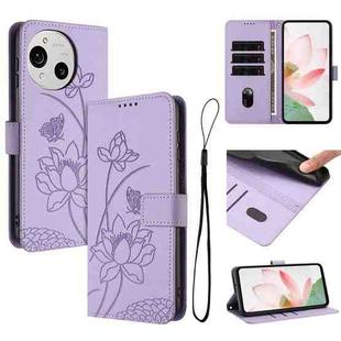 For Sharp Aquos R9 / R10 Lotus Embossed Leather Phone Case with Lanyard(Purple)