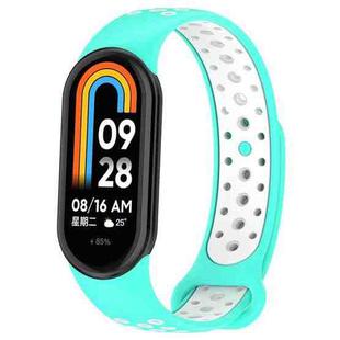 For Xiaomi Smart Band 10 / 9 / 8 xDfind Reverse Buckle Two Color Silicone Sports Watch Band(Cyan White)
