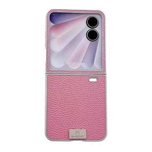 For Honor Magic V Flip 2 Silver Frame Litchi Texture Nameplate Full Coverage Phone Case(Pink)