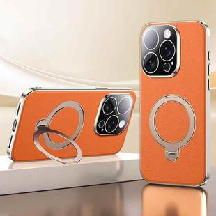 For iPhone 15 Pro Max Skin Feel Leather Texture Cooling MagSafe Phone Case with 360 Degrees Rotating Holder(Orange)