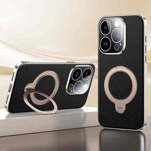 For iPhone 14 Pro Skin Feel Leather Texture Cooling MagSafe Phone Case with 360 Degrees Rotating Holder(Black)