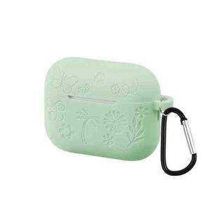 For AirPods Pro 3 2.0mm Butterfly Pattern Silicone Earphone Case with Hook(Matcha Green)