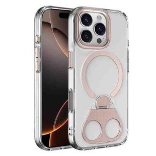 For iPhone 16 Pro Max High Transparent MagSafe TPU Phone Case with 360 Degrees Rotating Ring Holder(Pink)