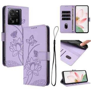 For Xiaomi 13T / 13T Pro Lotus Embossed Leather Phone Case with Lanyard(Purple)