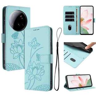 For Xiaomi 15 Ultra Lotus Embossed Leather Phone Case with Lanyard(Green)