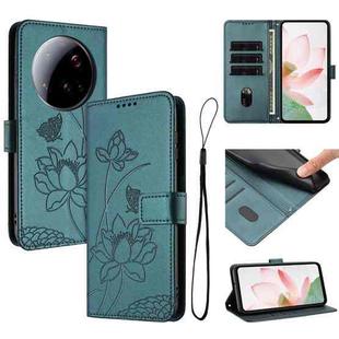 For Xiaomi 15 Ultra Lotus Embossed Leather Phone Case with Lanyard(Dark Green)