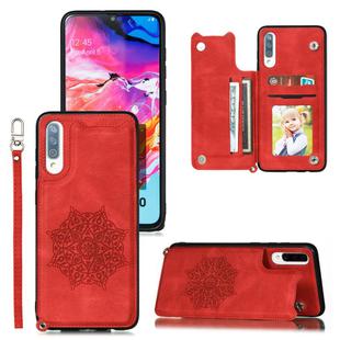 For Xiaomi Redmi 9A Mandala Embossed PU + TPU Case with Holder & Card Slots & Photo Frame & Hand Strap(Red)