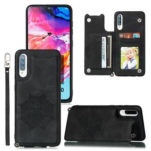 For Xiaomi Redmi 9A Mandala Embossed PU + TPU Case with Holder & Card Slots & Photo Frame & Hand Strap(Black)