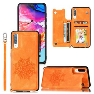 For Xiaomi Redmi 9A Mandala Embossed PU + TPU Case with Holder & Card Slots & Photo Frame & Hand Strap(Yellow)