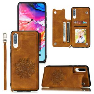 For Xiaomi Redmi 9A Mandala Embossed PU + TPU Case with Holder & Card Slots & Photo Frame & Hand Strap(Brown)