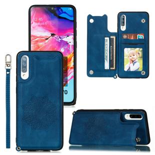 For Xiaomi Redmi 9A Mandala Embossed PU + TPU Case with Holder & Card Slots & Photo Frame & Hand Strap(Blue)