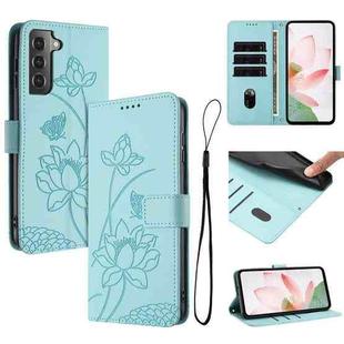 For Samsung Galaxy S21 FE 5G Lotus Embossed Leather Phone Case with Lanyard(Green)
