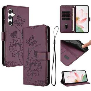 For Samsung Galaxy A05s  4G / F14 4G Lotus Embossed Leather Phone Case with Lanyard(Wine Red)