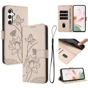 For Samsung Galaxy M15 / F15 5G Lotus Embossed Leather Phone Case with Lanyard(Beige)