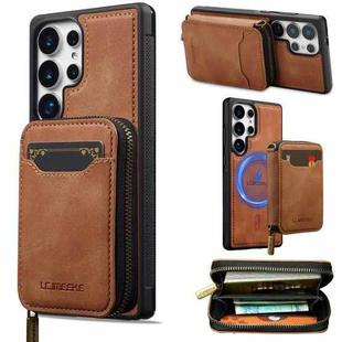 For Samsung Galaxy S25 Ultra 5G LC.IMEEKE L6 Series Zipper Card Bag MagSafe Magnetic Phone Case(Brown)