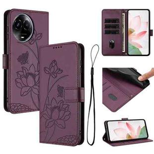 For Realme 11 5G Global / 11x / C67 5G Lotus Embossed Leather Phone Case with Lanyard(Wine Red)