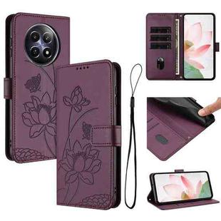 For Realme 12 5G / 13 5G / 12x 5G Global Lotus Embossed Leather Phone Case with Lanyard(Wine Red)