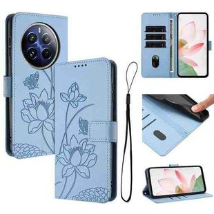 For Realme 12+ 5G / 12 4G / P1 5G Global Lotus Embossed Leather Phone Case with Lanyard(Blue)