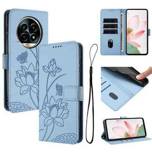 For Realme 13+ 5G Global Lotus Embossed Leather Phone Case with Lanyard(Blue)