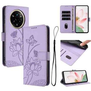 For Realme 14 Pro Global Lotus Embossed Leather Phone Case with Lanyard(Purple)