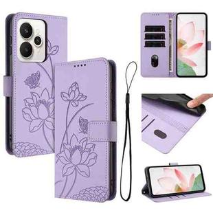 For Realme 15 / 15 Pro Lotus Embossed Leather Phone Case with Lanyard(Purple)