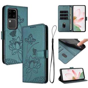 For vivo S18 / S18 Pro Lotus Embossed Leather Phone Case with Lanyard(Dark Green)