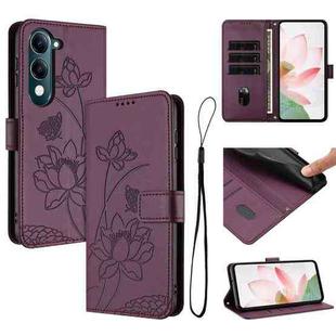 For vivo Y29s 5G Global / Y04 / Y19e 4G Lotus Embossed Leather Phone Case with Lanyard(Wine Red)