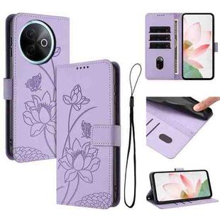 For vivo Y39 5G Global Lotus Embossed Leather Phone Case with Lanyard(Purple)