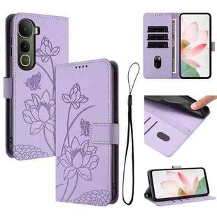 For vivo Y400 5G Global Lotus Embossed Leather Phone Case with Lanyard(Purple)
