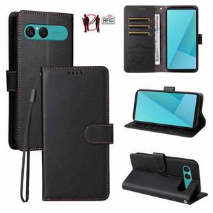For Sony Xperia 10 VII Litchi Texture RFID Blocking 3-Card Wallet Leather Phone Case(Black)