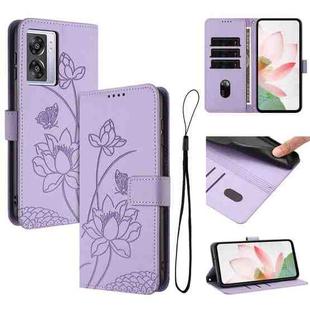 For OPPO A77 5G /  4G / OnePlus Nord N300 Lotus Embossed Leather Phone Case with Lanyard(Purple)