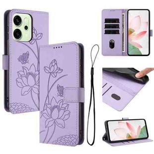 For OPPO Reno14 / Reno14 F 5G Global Lotus Embossed Leather Phone Case with Lanyard(Purple)