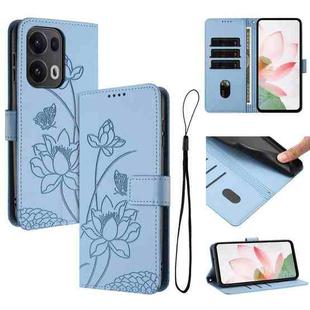 For OPPO Reno13 Pro 5G Global Lotus Embossed Leather Phone Case with Lanyard(Blue)