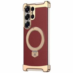 For Samsung Galaxy S25 Ultra 5G Borderless MagSafe Ring Holder Plain Leather Phone Case(Red)