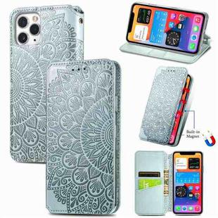 For iPhone 11 Pro Blooming Mandala Embossed Pattern Magnetic Horizontal Flip Leather Case with Holder & Card Slots & Wallet(Grey)
