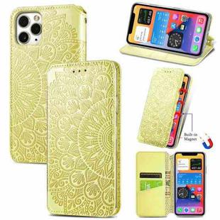 For iPhone 11 Pro Blooming Mandala Embossed Pattern Magnetic Horizontal Flip Leather Case with Holder & Card Slots & Wallet(Yellow)