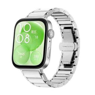 For Huawei Watch Fit Ceramic White Butterfly Buckle Metal Watch Band(Silver)