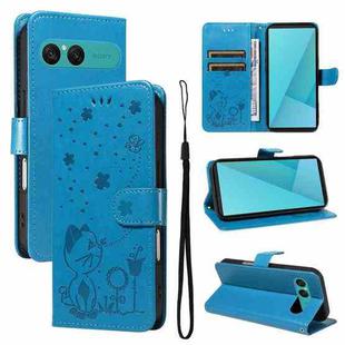 For Sony Xperia 10 VII Cat Bee Embossing Pattern Shockproof Leather Case(Blue)