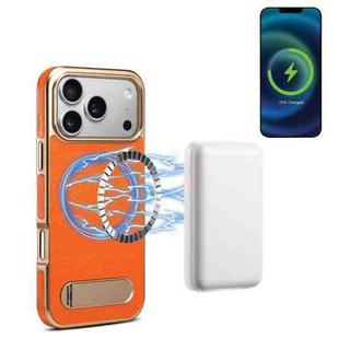 For iPhone 17 Pro Denior A25 MagSafe Genuine Leather Phone Case with Holder(Orange)