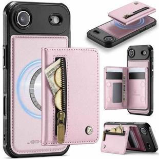 For iPhone Air JEEHOOD J12 Exquisite RFID MagSafe Zipper Card Bag Phone Case(Pink)