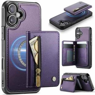 For iPhone 16 Plus JEEHOOD J12 Exquisite RFID MagSafe Zipper Card Bag Phone Case(Purple)