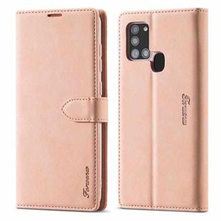 For Samsung Galaxy A21s Forwenw F1 Series Matte Strong Magnetism Horizontal Flip Leather Case with Holder & Card Slots & Wallet & Photo Frame(Rose Gold)