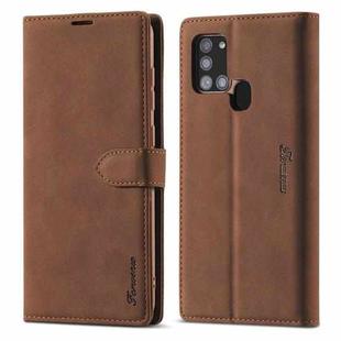 For Samsung Galaxy A21s Forwenw F1 Series Matte Strong Magnetism Horizontal Flip Leather Case with Holder & Card Slots & Wallet & Photo Frame(Brown)