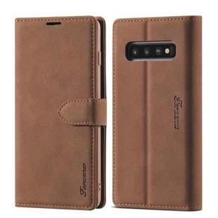 For Samsung Galaxy S10+ Forwenw F1 Series Matte Strong Magnetism Horizontal Flip Leather Case with Holder & Card Slots & Wallet & Photo Frame(Brown)
