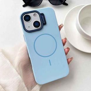 For iPhone 15 Plus Large Hole Solid Color Frame CESA Fine Ring Magsafe Phone Case(Blue)