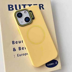 For iPhone 15 Plus Large Hole Solid Color Frame CESA Fine Ring Magsafe Phone Case(Yellow)